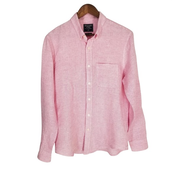 Abercrombie & Fitch Other - Abercrombie & Fitch Mens 100% Linen Long Sleeve Shirt Pink Stripe M Button Down